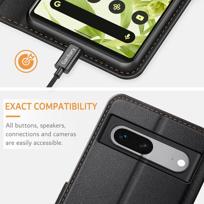 Leder Handyhülle für Google Pixel 7 Schwarz mit Kartenschlitzen und