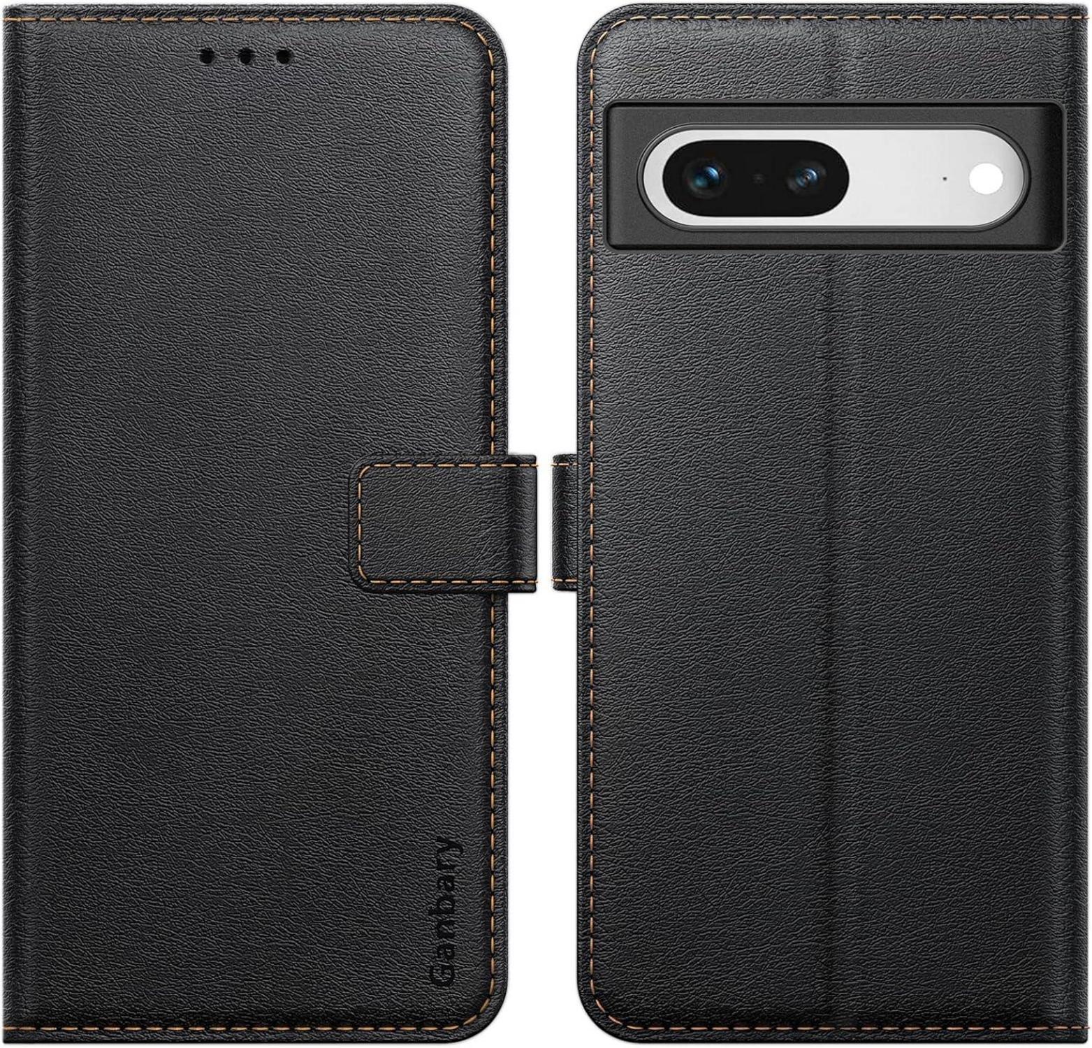 Google Pixel 7 Handyhülle Leder Klapphülle Schwarz mit Kartenschlitzen