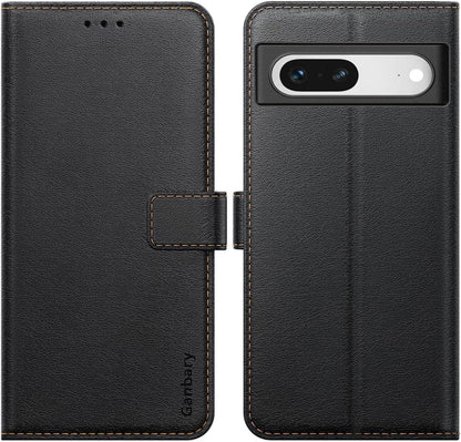 Google Pixel 7 Handyhülle Leder Klapphülle Schwarz mit Kartenschlitzen