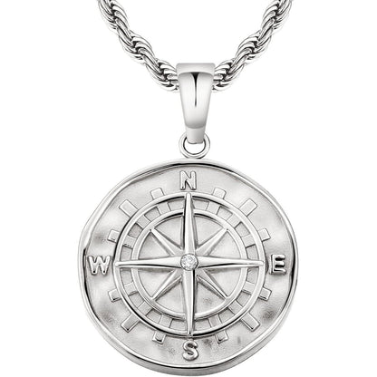 Kompass Kette Herren Silber 55,9cm Windrose Anhänger