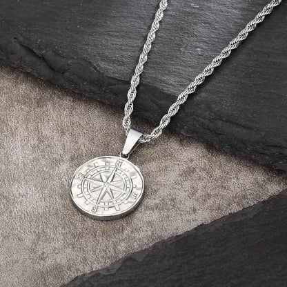 Kompass Kette Herren Silber 55,9cm Windrose Anhänger