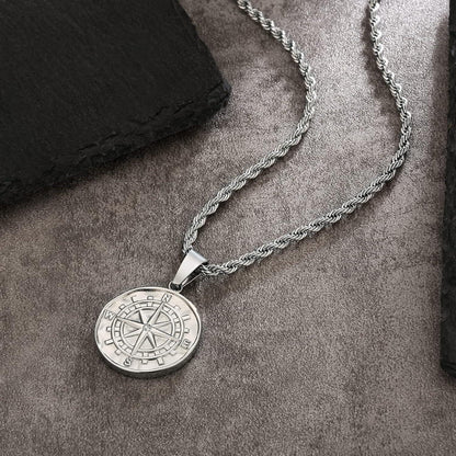 Kompass Kette Herren Silber 55,9cm Windrose Anhänger