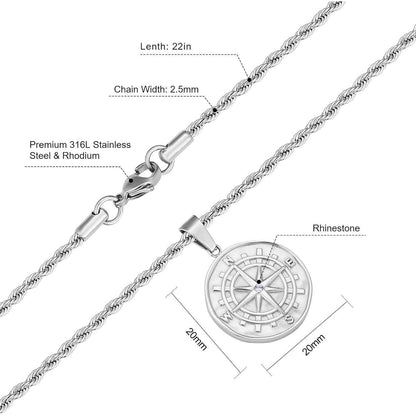 Kompass Kette Herren Silber 55,9cm Windrose Anhänger