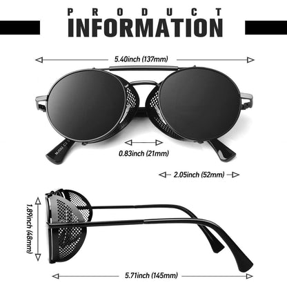 Sonnenbrille Herren Rund Polarisiert Retro Steampunk Metall