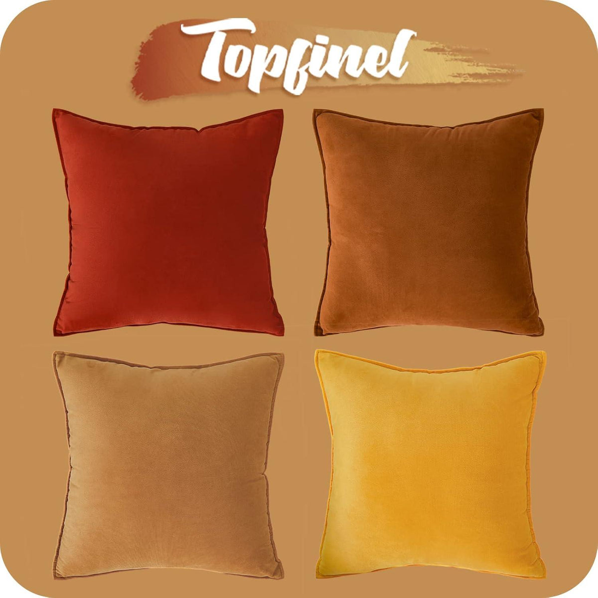 Sofakissenbezüge 50x50 cm Gelb Orange 4er Set Samt Kissenhüllen