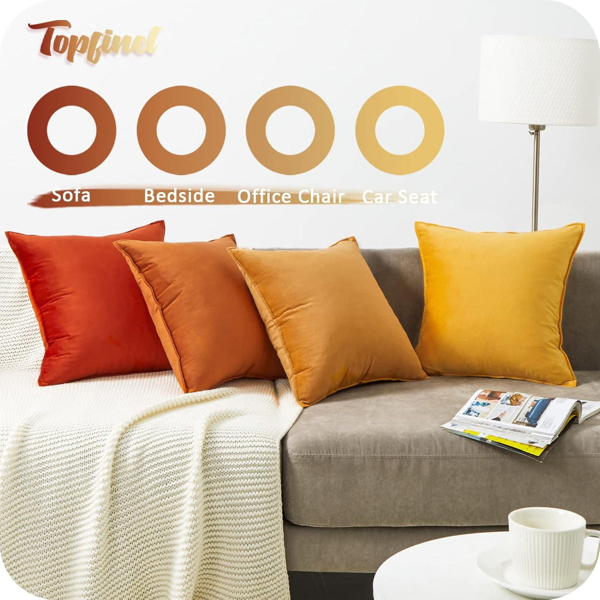 Kissenbezug 50x50 cm Gelb Orange 4er Set Samt Kissenhülle dekokissen