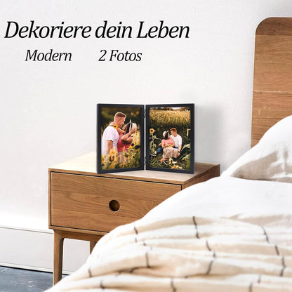 Doppelter Bilderrahmen Holz Glasfront 10x15 vertikal schwarz