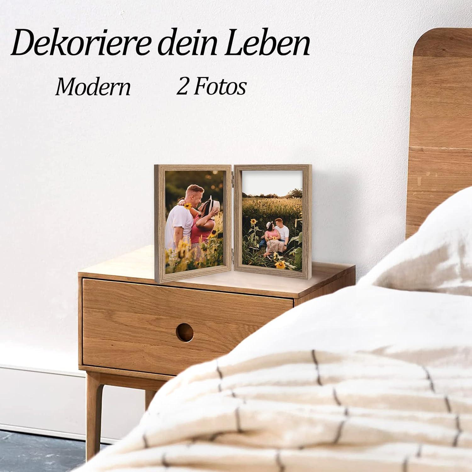 Doppelter Bilderrahmen 10x15 Holz Klappbar Glasfrontständer