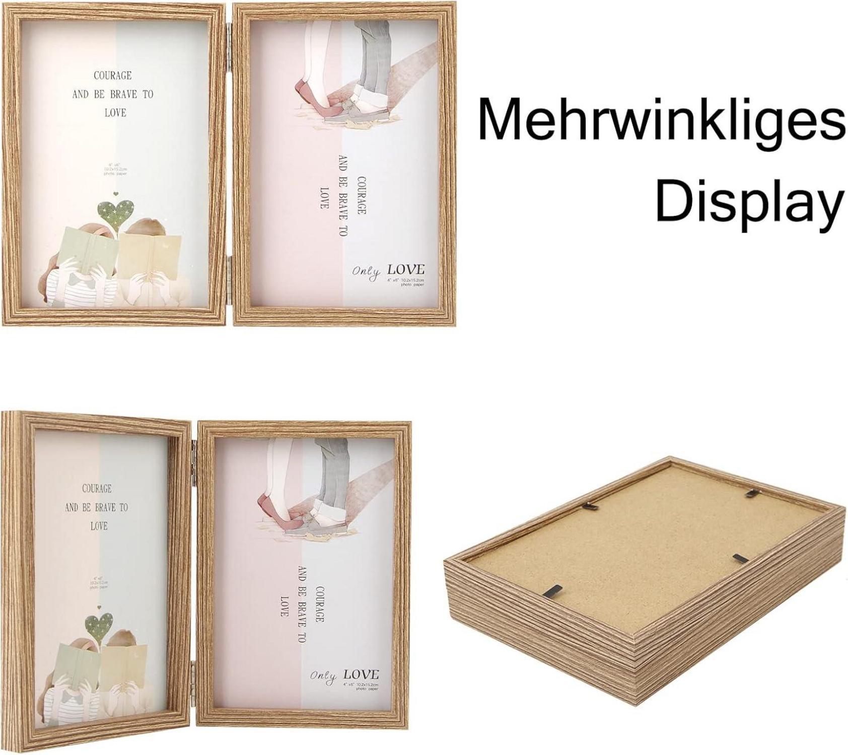 Doppelter Bilderrahmen 10x15 Klappbar Holz Glas Staubschutz