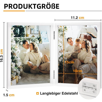 Doppelter Bilderrahmen 10x15 Holz Weiß Glasfront Desktop