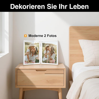 Doppelter Bilderrahmen 10x15 Holz Weiß Glasfront Desktop