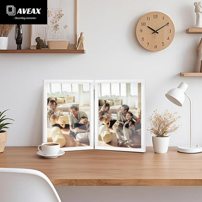 Doppelter Bilderrahmen 10x15 Holz Weiß Glasfront Desktop