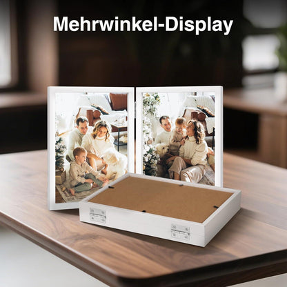 Doppelter Bilderrahmen 10x15 Holz Weiß Glasfront Desktop