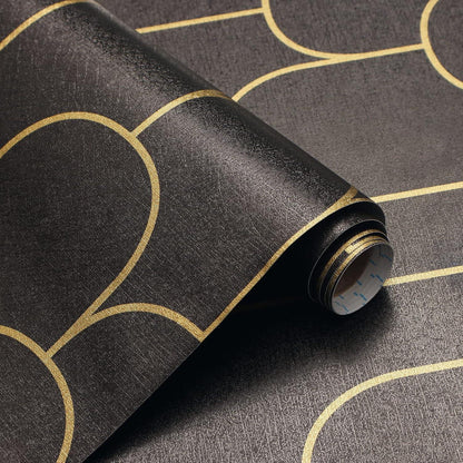 Selbstklebende Tapete 44×600cm Geometrisches Muster Schwarz