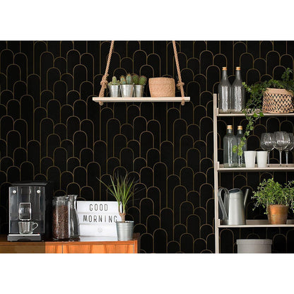 Selbstklebende Tapete 44×600cm Geometrisches Muster Schwarz