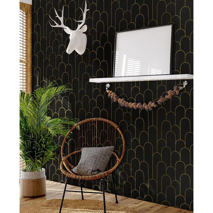 Selbstklebende Tapete 44×600cm Geometrisches Muster Schwarz