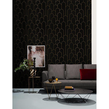 Selbstklebende Tapete 44×600cm Geometrisches Muster Schwarz