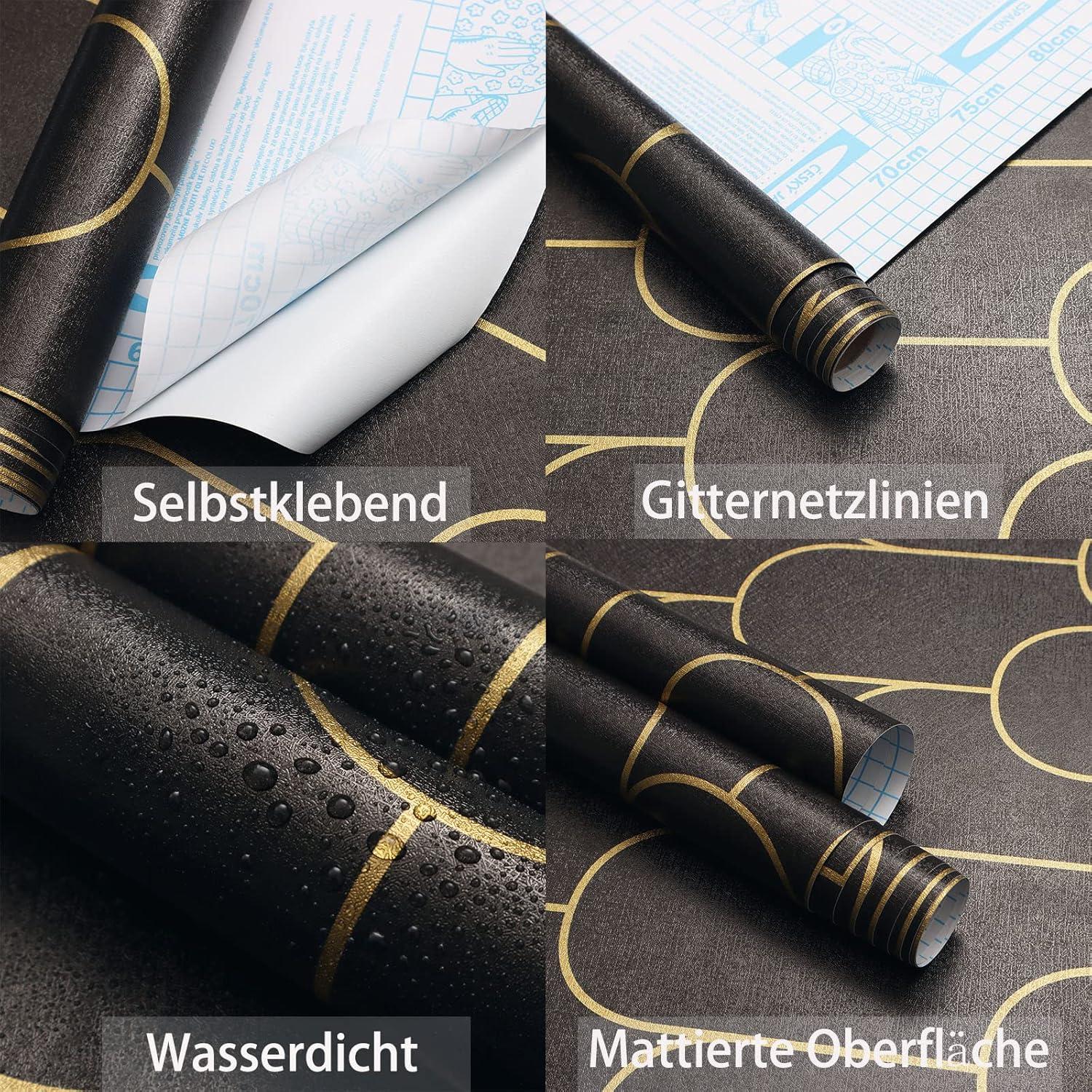 Selbstklebende Tapete 44×600cm Geometrisches Muster Schwarz