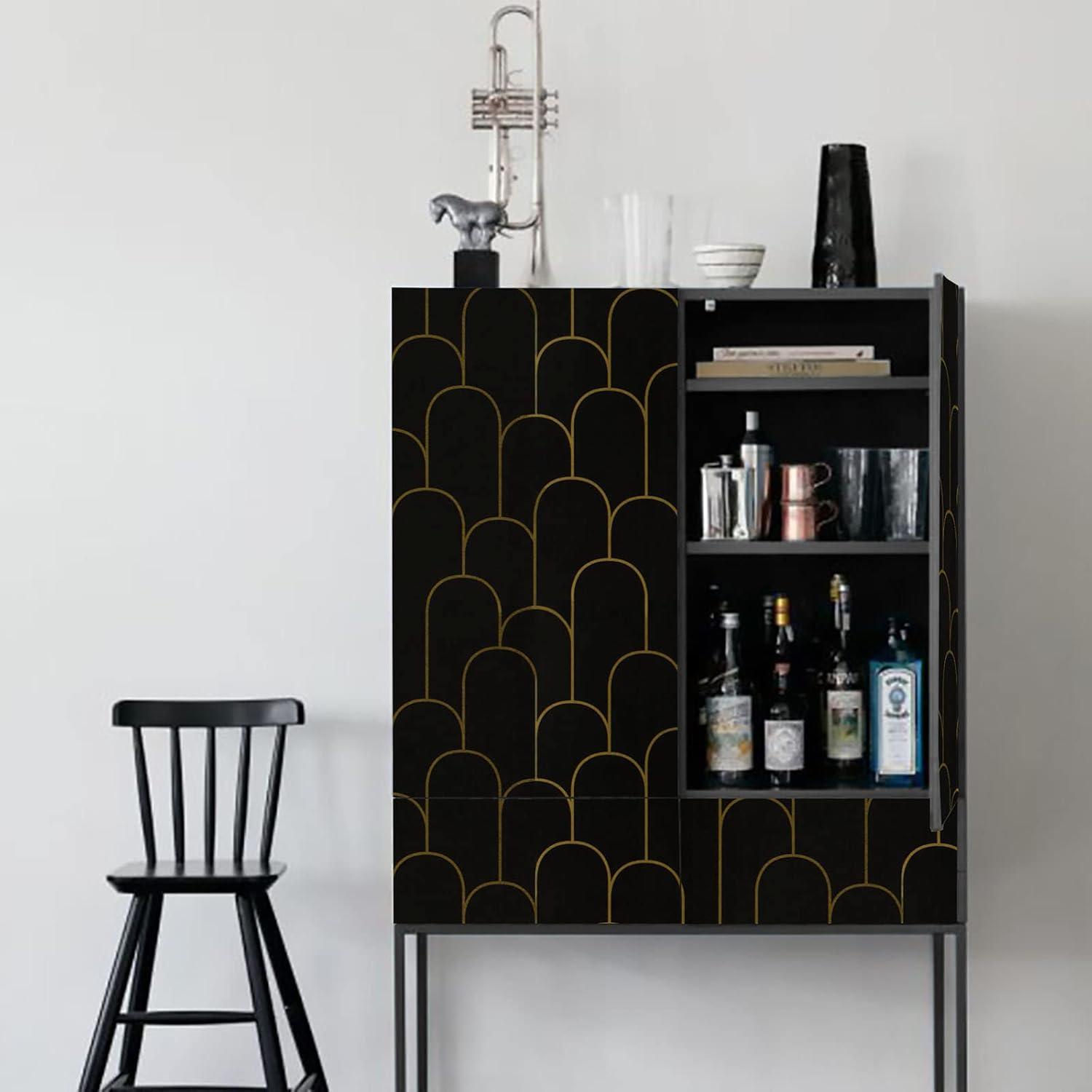 Selbstklebende Tapete Schwarz Gold Geometrisches Muster 44×600cm