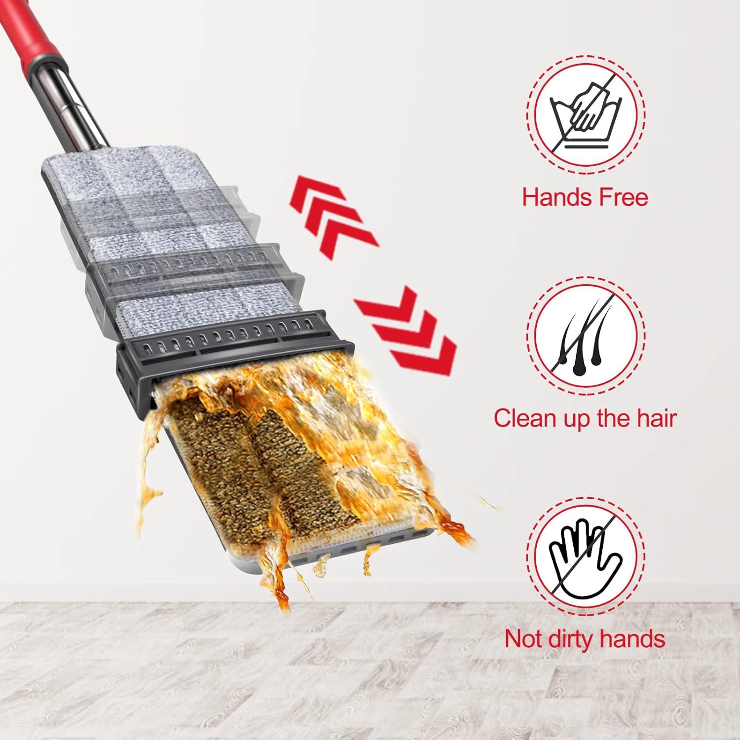 Wischmopp mit Auswringfunktion und 6 Ersatzpads - Grau/Rot