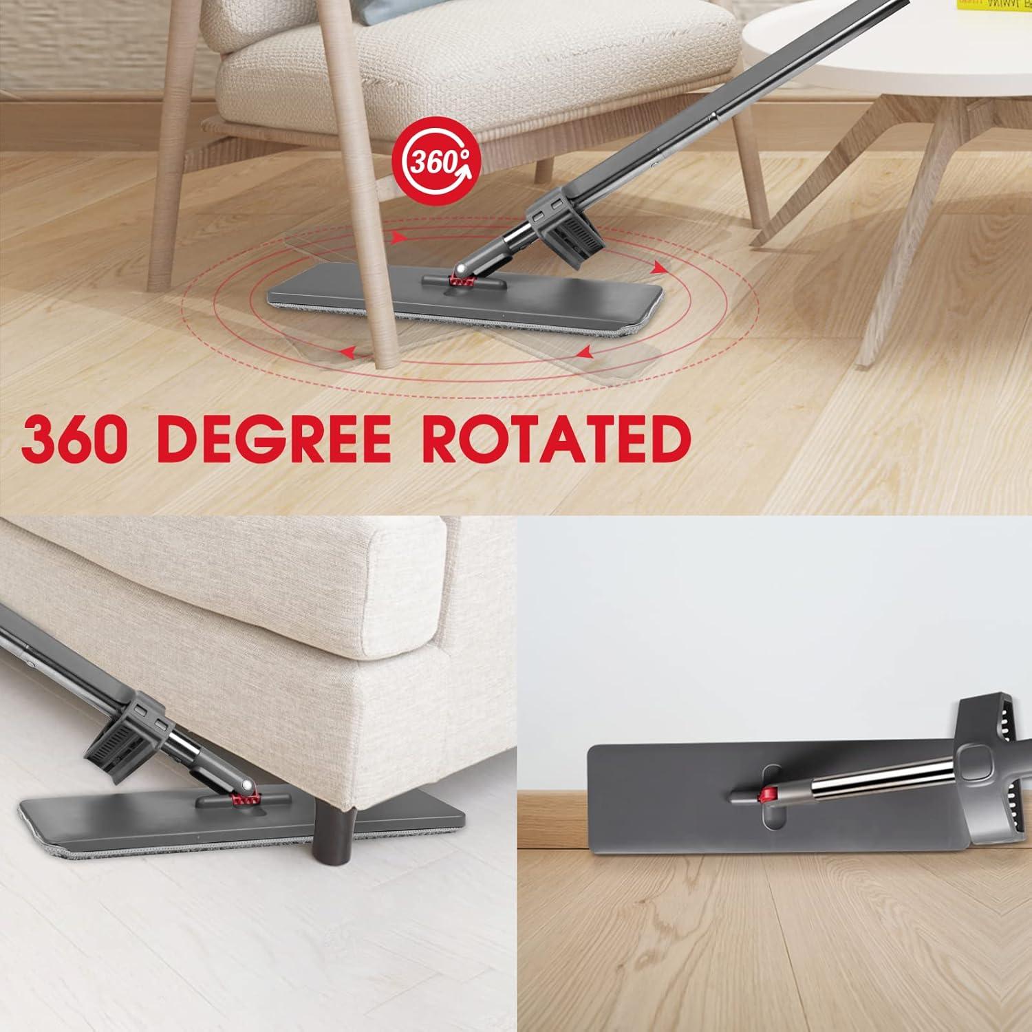Mikrofaser Wischmopp Auswringfunktion 6 Ersatzpads Grau/Rot