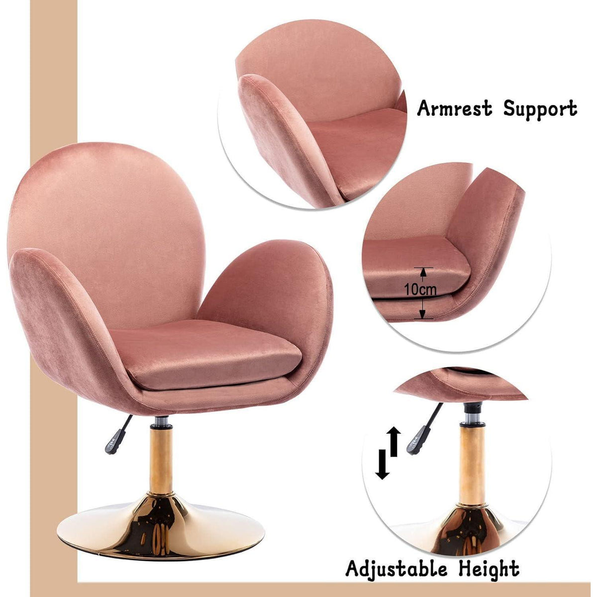 Ergonomischer Samt-Polsterstuhl Höhenverstellbar Rosa