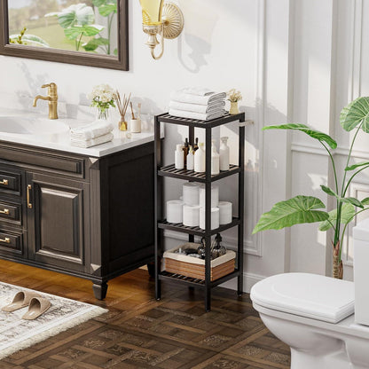 Badezimmerregal Bambus 4 Ebenen Organizer Wohnzimmer Schwarz