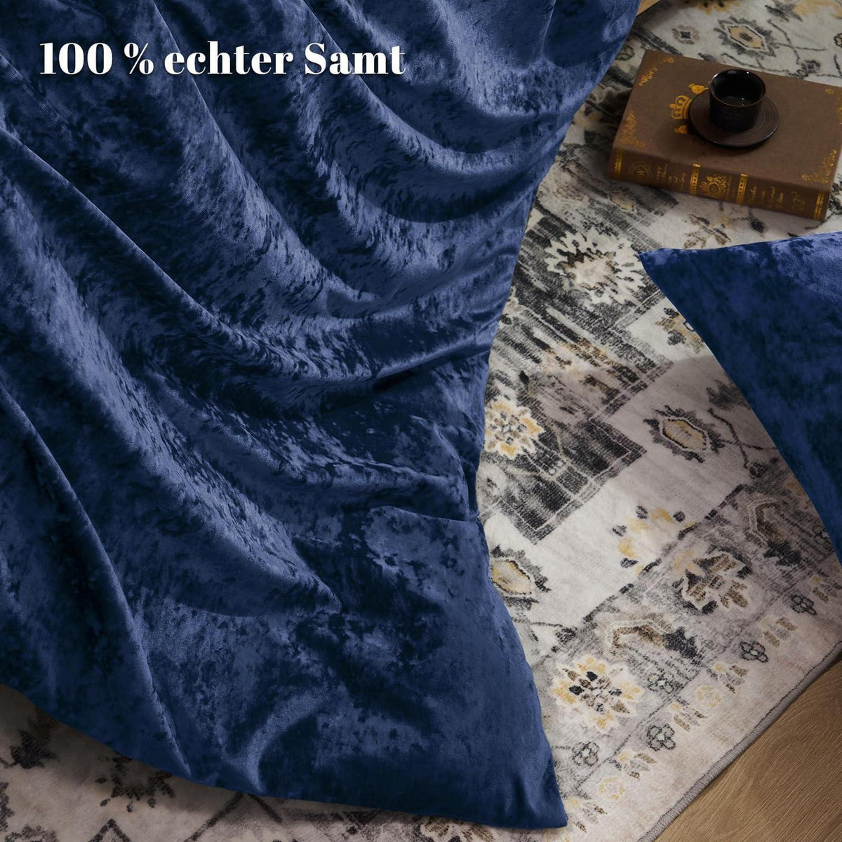 Samt Bettwäsche Set 200x200 Marine Blau mit Kissenbezügen