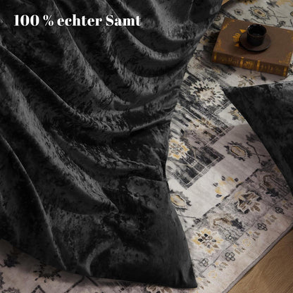 Samt Bettwäsche Set 200x200 mit Kissenbezügen Schwarz