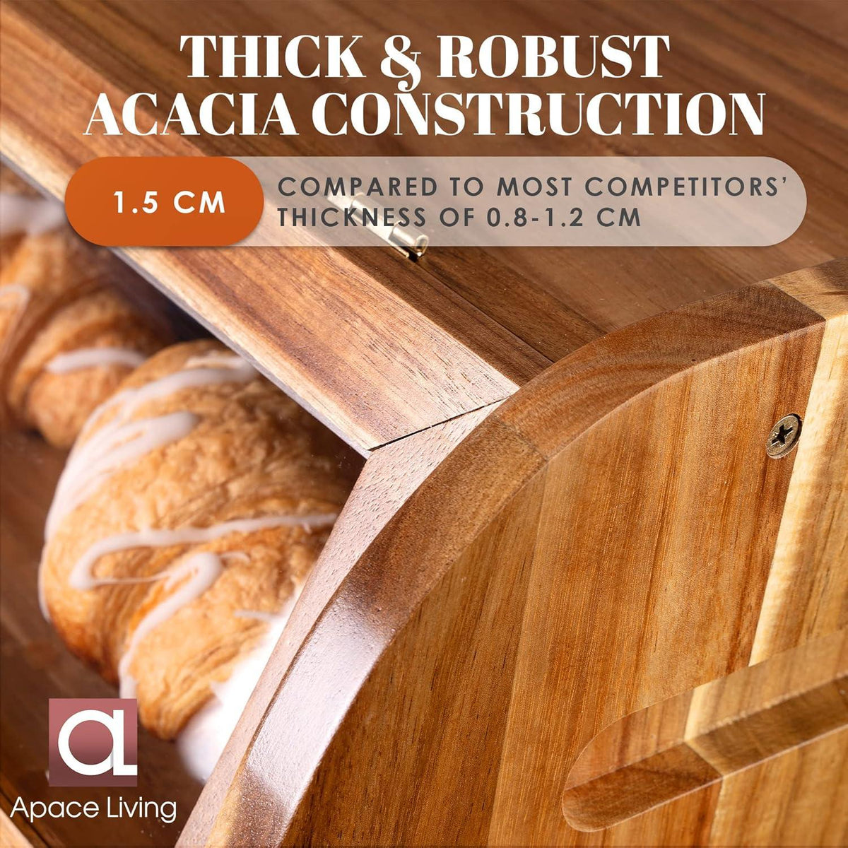 Holz Brotkasten 2 Regale Sichtfenster Belüftung 40x26x37cm