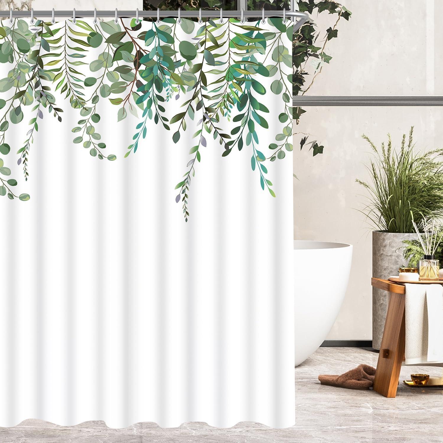 Duschvorhang Grün Blätter Beschwertem Saum Antischimmel 120x200cm