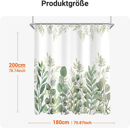 Duschvorhang Blätter 180x200cm Antischimmel Textil mit beschwertem