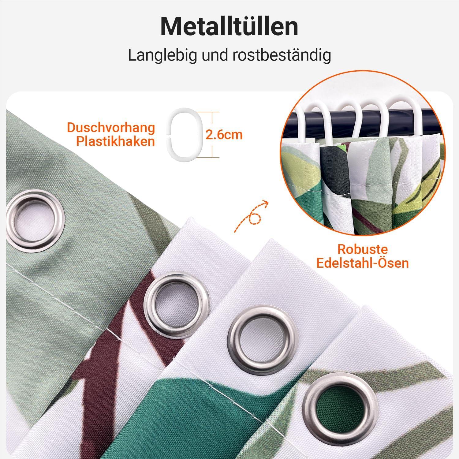 Duschvorhang Grüne Blätter Textil 150x180cm Antibakteriell Wasserdicht