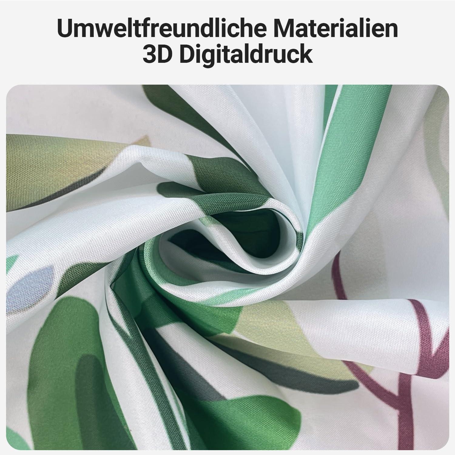 Grüner Blätter Duschvorhang 150x180cm mit beschwertem Saum, wasserabweisend und waschbar
