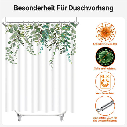 Duschvorhang Grün Blätter 150x180cm Antischimmel Polyester wasserabweisend