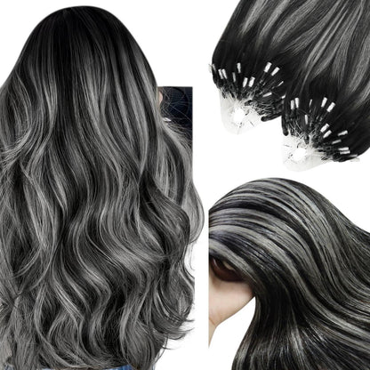Silberne Microring Haarverlängerung Balayage 60cm Echthaar