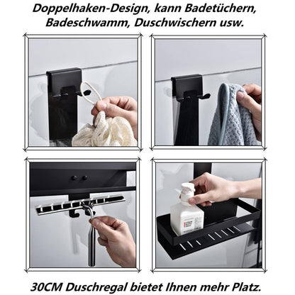 Hängendes Duschregal Edelstahl, Mattschwarz mit Haken