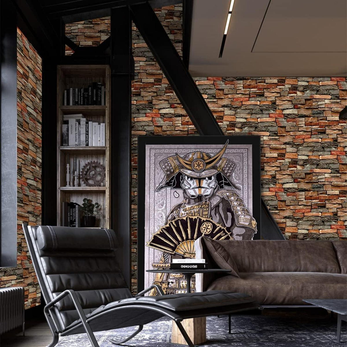 JOLIHOME Selbstklebende Ziegelstein Tapete 44.5x500cm, Schiefer Felsen Effekt Vinyl-Folie