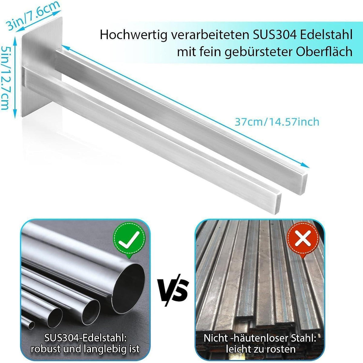 Edelstahl Handtuchhalter Selbstklebend Doppelter Silber Quadrat