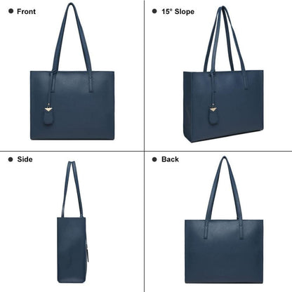 Damen Handtasche Groß Shopper Schultertasche Leder Henkeltasche Blau