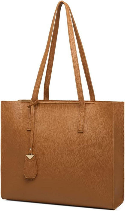 Große Damen Handtasche mit Reißverschluss - Schultertasche A-Brown