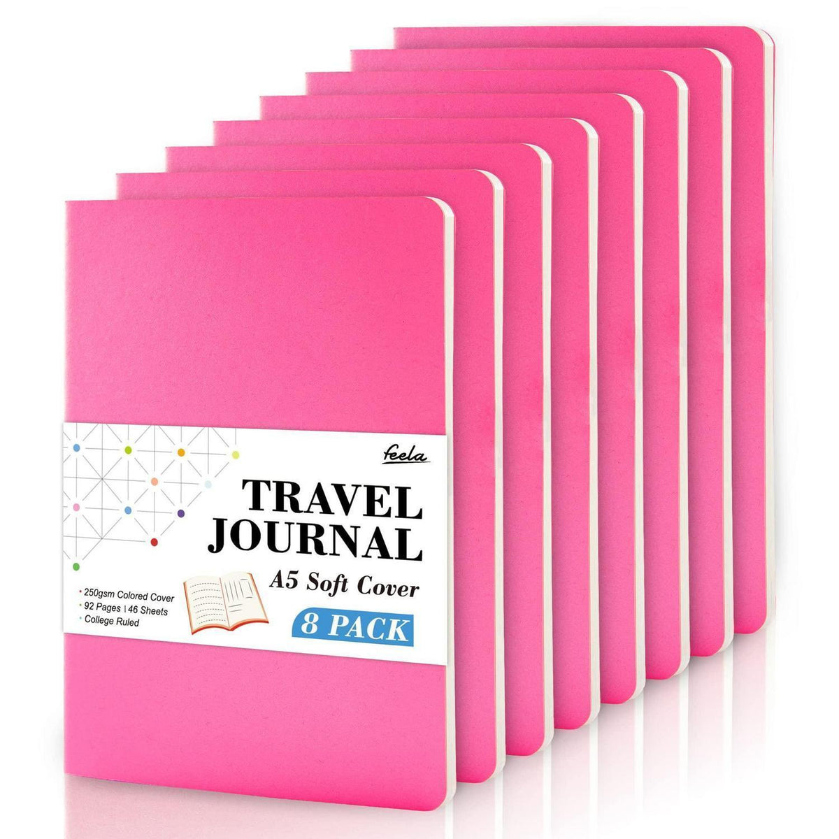 8 Notizbücher A5, Liniert, Beerenfarben – Reisetagebuch & Schulbedarf