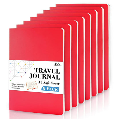 8er Set A5 Linierte Notizbücher Rot – Reisetagebuch & Schulbedarf