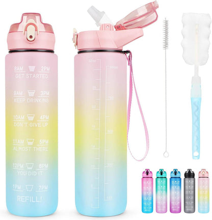 AOHAN Trinkflasche mit Strohhalm 1L BPA-frei PCTG Auslaufsicher