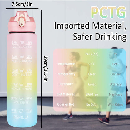 AOHAN Sport Trinkflasche 1L mit Strohhalm und Zeitmarkierungen