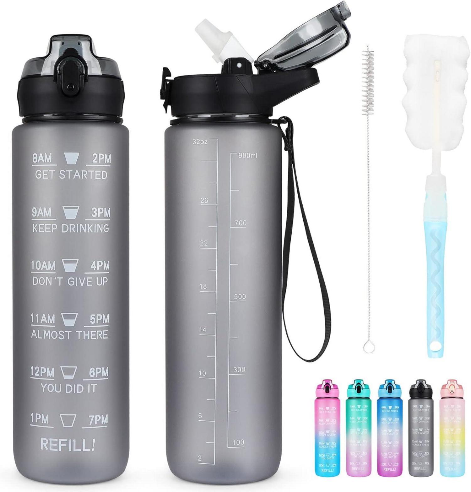 AOHAN Trinkflasche mit Strohhalm 1L BPA-frei motivierend
