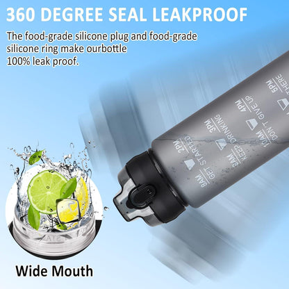 AOHAN Trinkflasche mit Strohhalm 1L BPA-frei motivierend