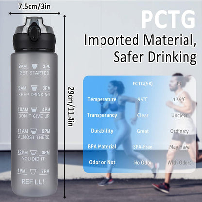 Trinkflasche mit Strohhalm 1L Zeitmarkierungen BPA-frei