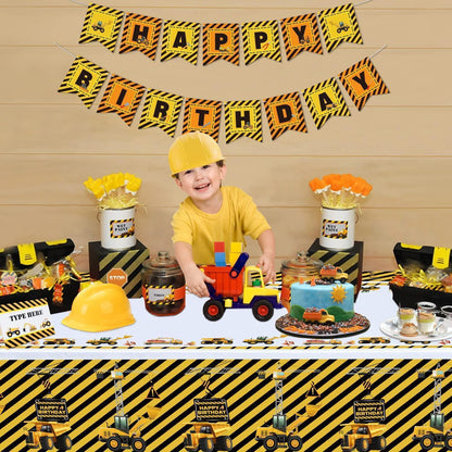 Bau-Tischdecken 4er-Set | Traktor-Partydeko für Kindergeburtstage