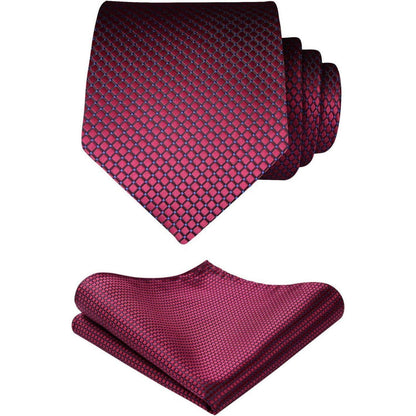 Herren Krawatte & Einstecktuch Set Kariert Burgund
